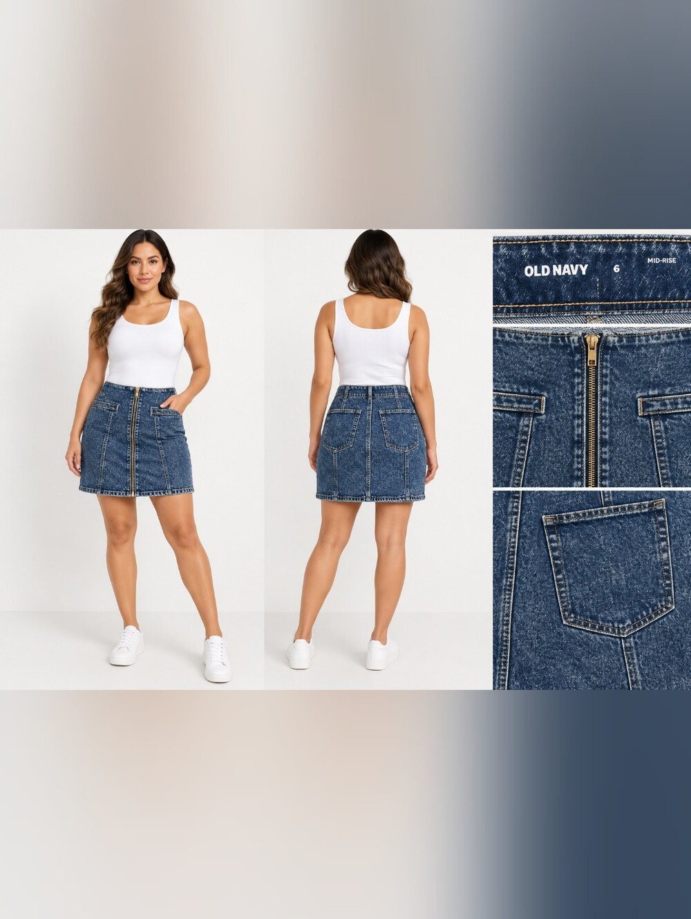 Old Navy Mid-Rise Denim Skirt Size 6 Front Zip Medium Wash Jean Skirt